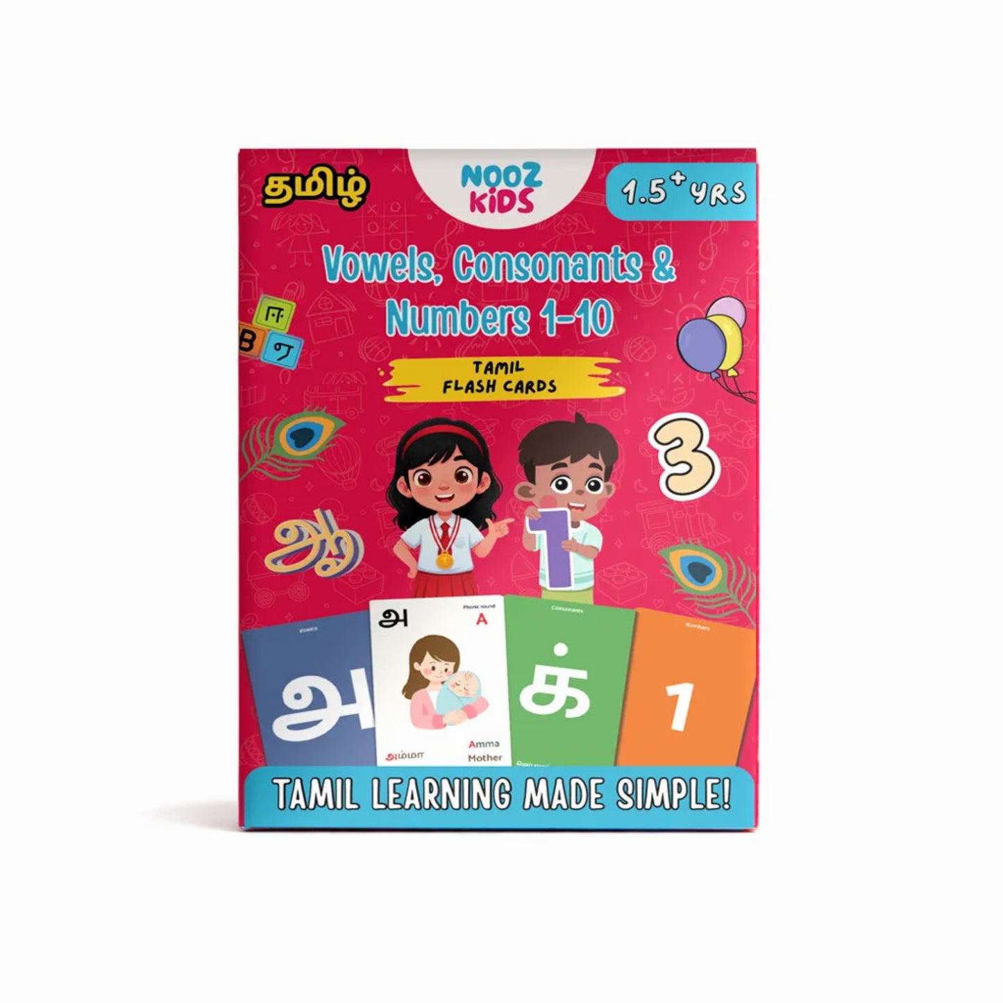 Nooz Kids Tamil flash card box for children with colorful design and text on a white background